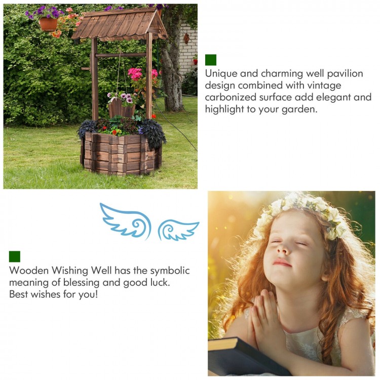 Outdoor Wooden Wishing Well Planter Bucket