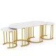 Nesting Coffee Table Set of 3 with Faux Marble Tabletop and Powder-coated Gold Metal Frame