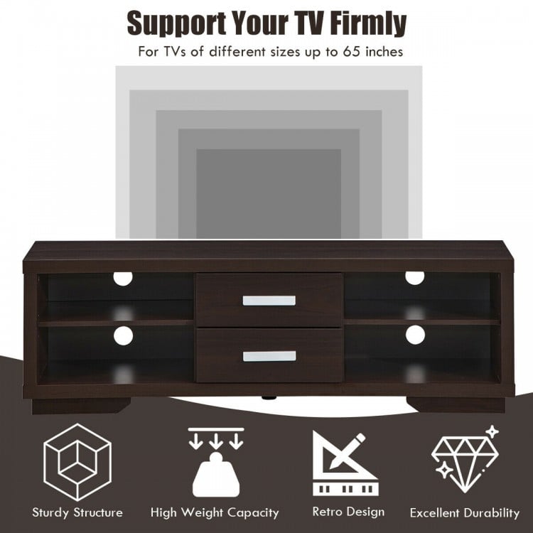Modern TV Stand Entertainment Center with 2 Drawers and 4 Open Shelves