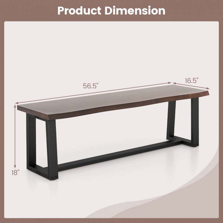 56.5 Inches Wood Dining Bench with Wavy Edge and Adjustable Footpads