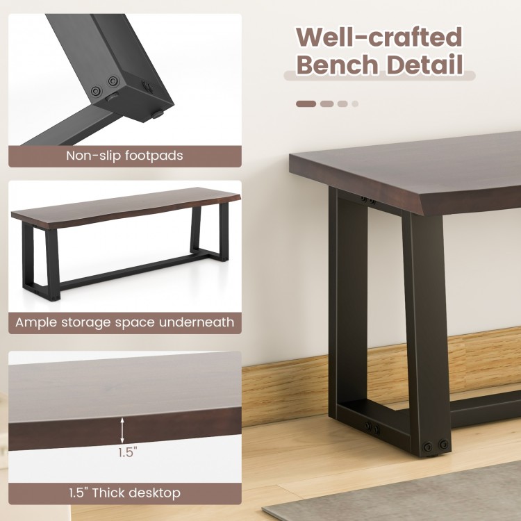 56.5 Inches Wood Dining Bench with Wavy Edge and Adjustable Footpads