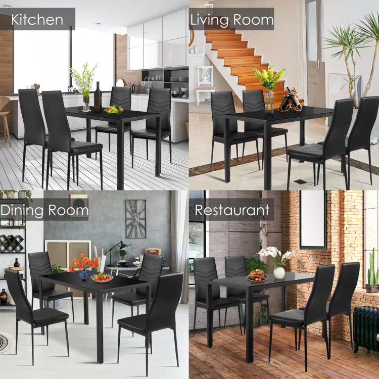 5 Pieces Kitchen Dining Set with Glass Metal Table and 4 Chairs Breakfast Furniture