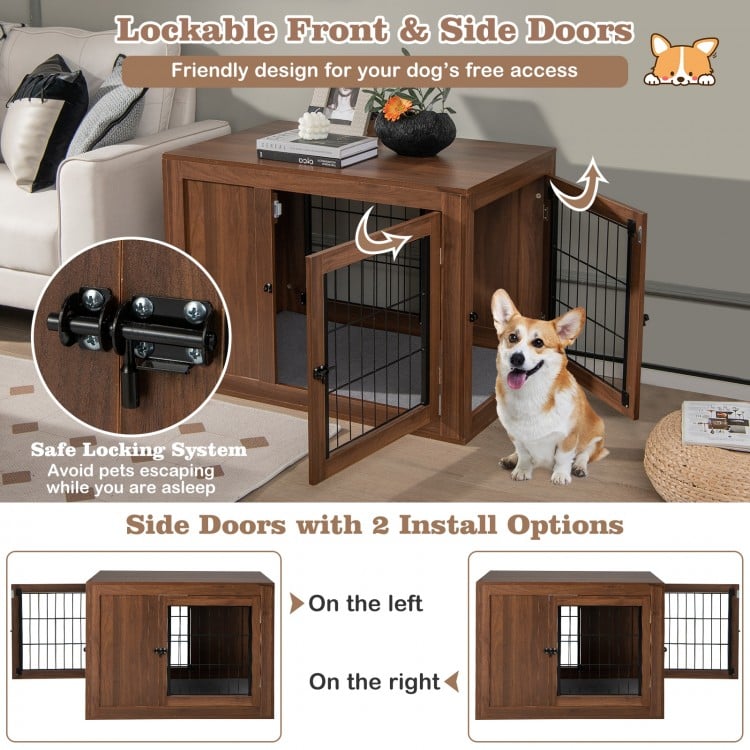 Furniture Dog Crate with Cushion and Double Doors