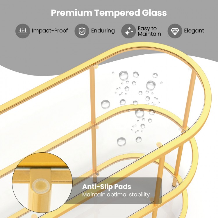 3 Tier TV Stand Console Table with Tempered Glass Shelves for Living Room