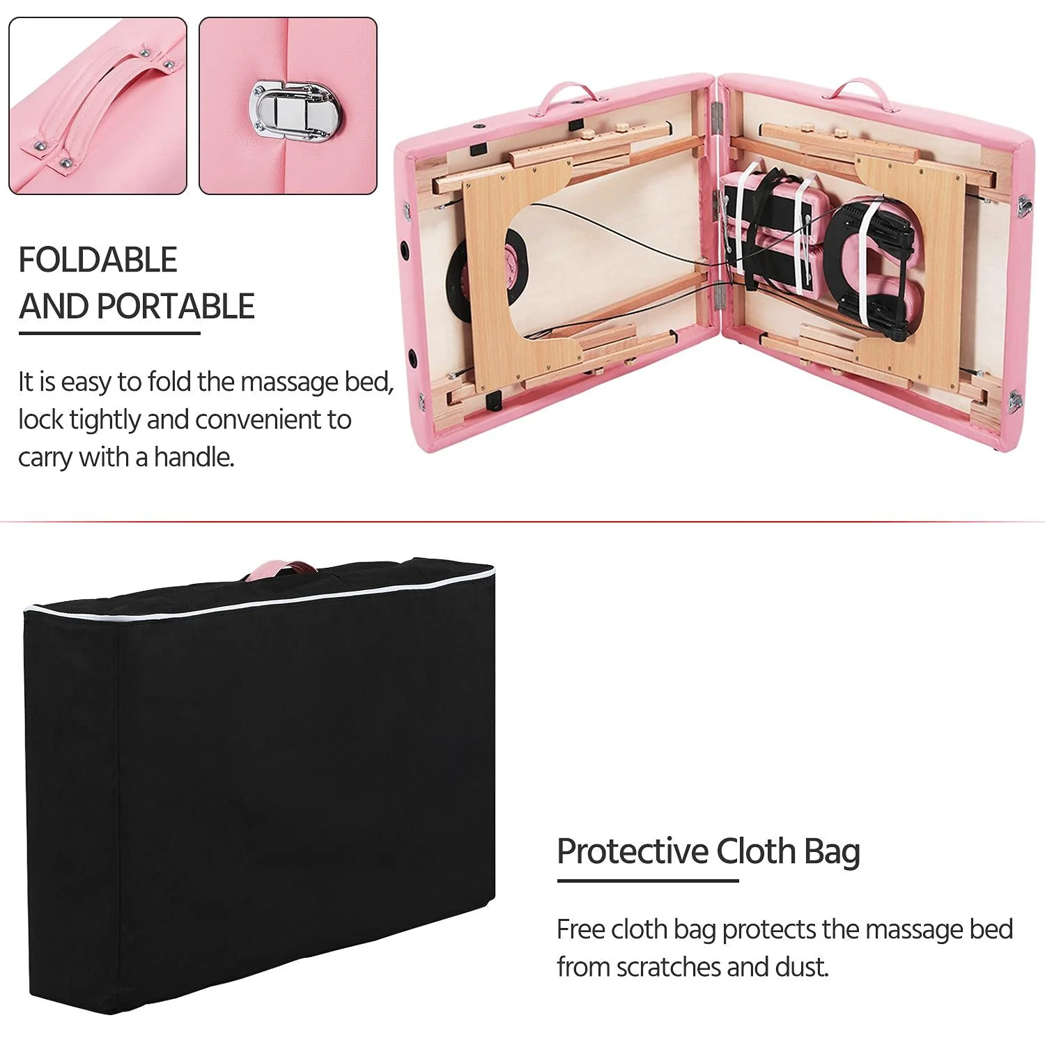 Yaheetech Massage Table Portable Lash Beds Spa Bed Massage Couch Foldable Spa Tables Adjustable 2 Fold with Non-Woven Bag 24 inch, Black