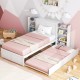 Twin/Full Kids Wooden Platform Bed with Trundle Storage Headboard