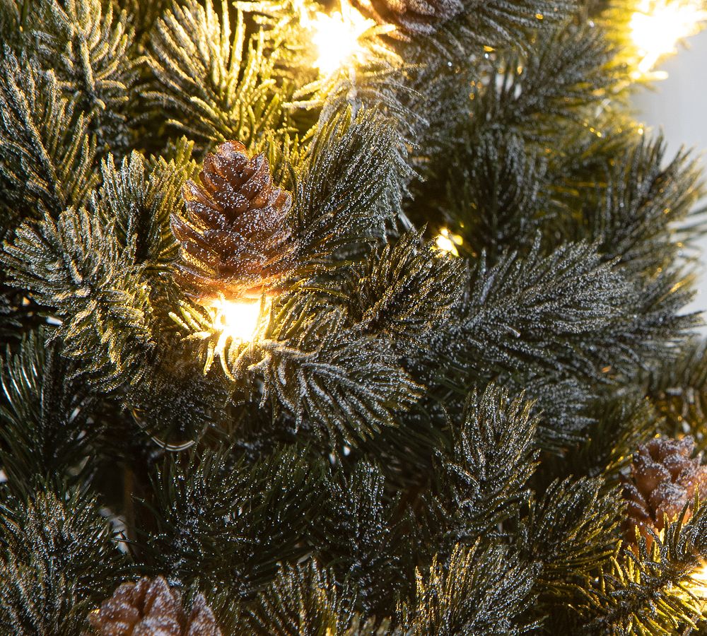 Brand Portable Pre-Lit Snowy Pine Tree with Clear LED Bulbs, USB Powered, 48-Hour Battery Life