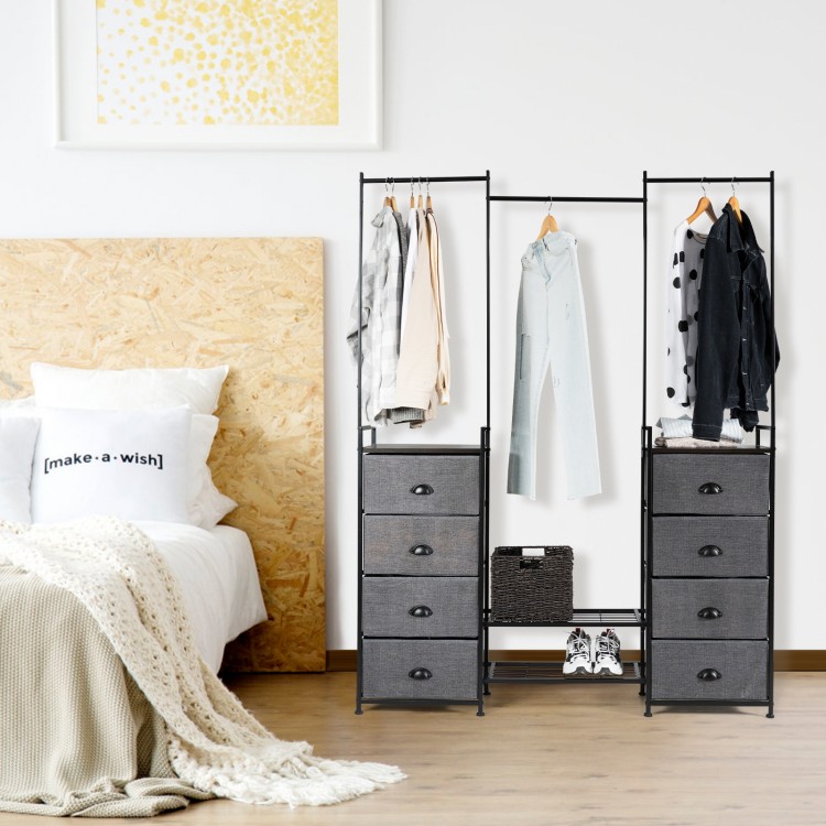 3-in-1 Portable Multifunctional  Dresser with 8 Fabric Drawers and Metal Rack