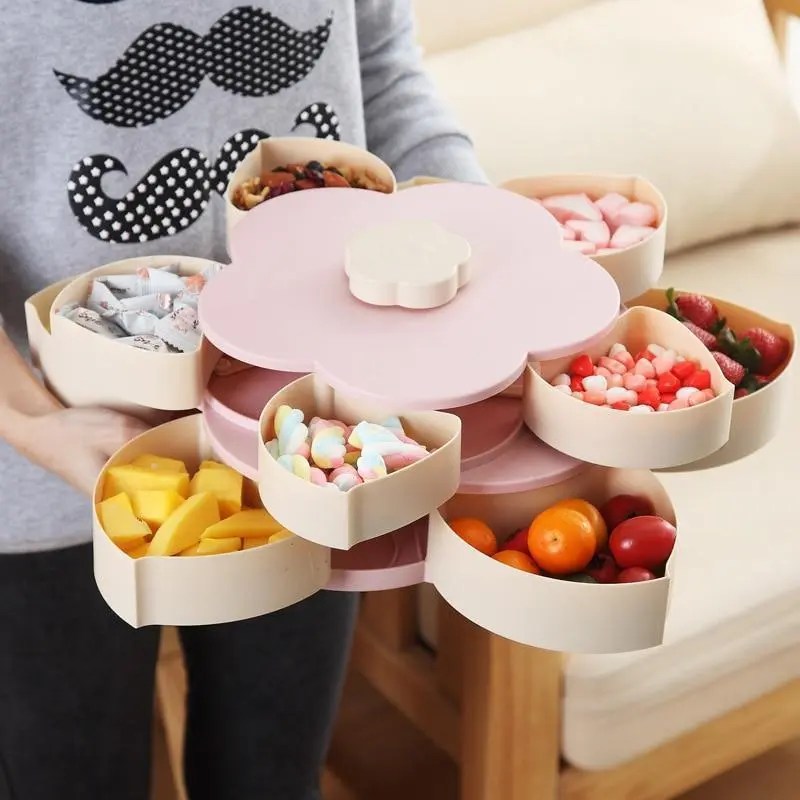 BloomzoTM Flower-Shaped Rotating Snack Box, Multi-Purpose Storage for Snacks, Jewelry, Makeup, BPA-Free, Elegant Design