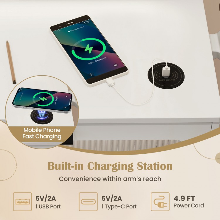 Makeup Vanity Desk with Mirror and Charging Station