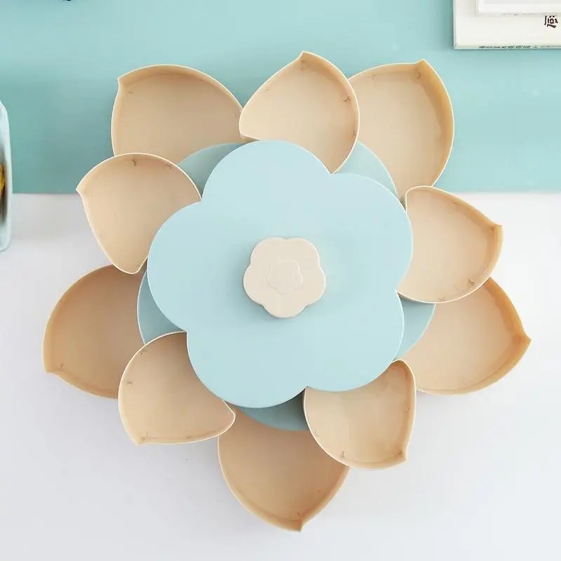 BloomzoTM Flower-Shaped Rotating Snack Box, Multi-Purpose Storage for Snacks, Jewelry, Makeup, BPA-Free, Elegant Design