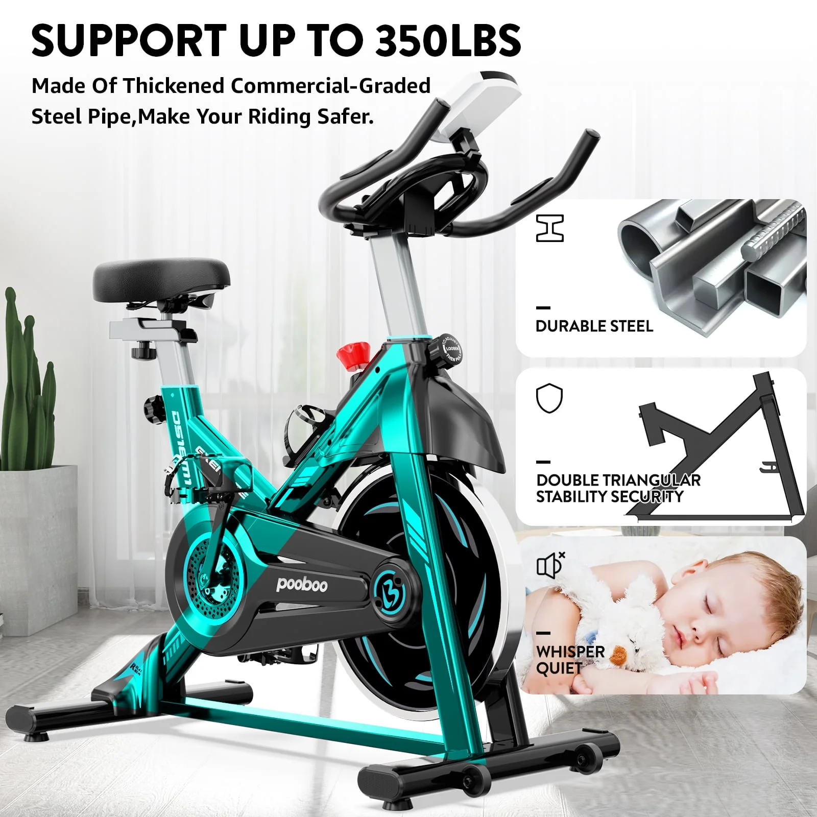 Pooboo Indoor Cycling Bike Magnetic Stationary Exercise Bikes Home Cardio Workout Bicycle Machine 350lb Flywheel Weight 40lbs