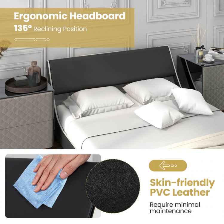 Upholstered Platform Bed Frame Low Profile Faux Leather with Curved Headboard