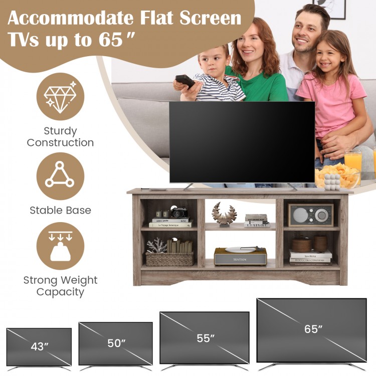 TV Stand for up to 65 Inch Flat Screen TVs with Adjustable Shelves for 18 Inch Electric Fireplace (Not Included)