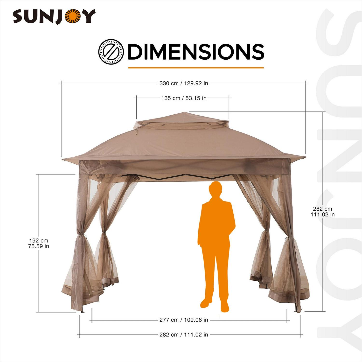 Sunjoy Tawney 11×11 ft. Khaki Steel Pop-Up Gazebo with Netting & Carry Bag