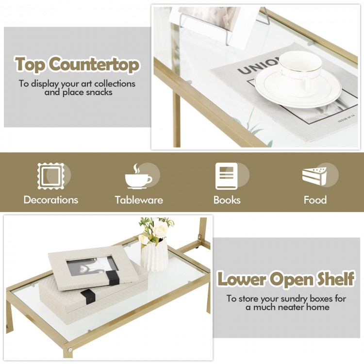 48 Inch 2-Tier Console Table with Tempered Glass Tabletop for Hallway