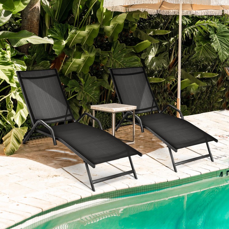 2 Pieces Outdoor Chaise Lounge with 5-Position Adjustable Backrest