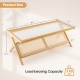 Z-Shaped Handwoven Bamboo Coffee Table with Tempered Glass Top