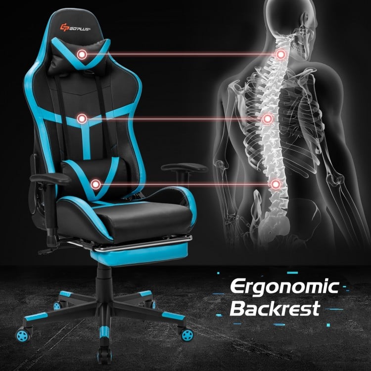 Massage Gaming Chair with Footrest Lumbar Support and Headrest