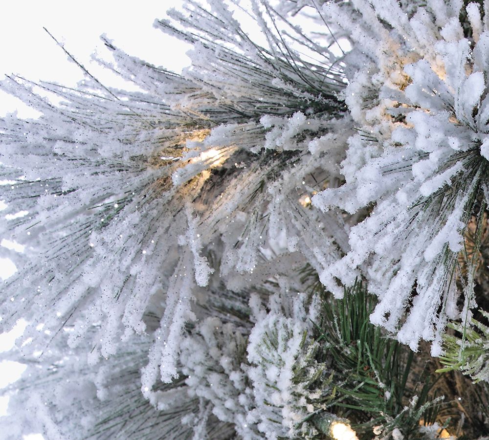 Snowbell Pine Faux Christmas Tree, Pre-Lit LED, Flocked, Flame Resistant, Indoor Use