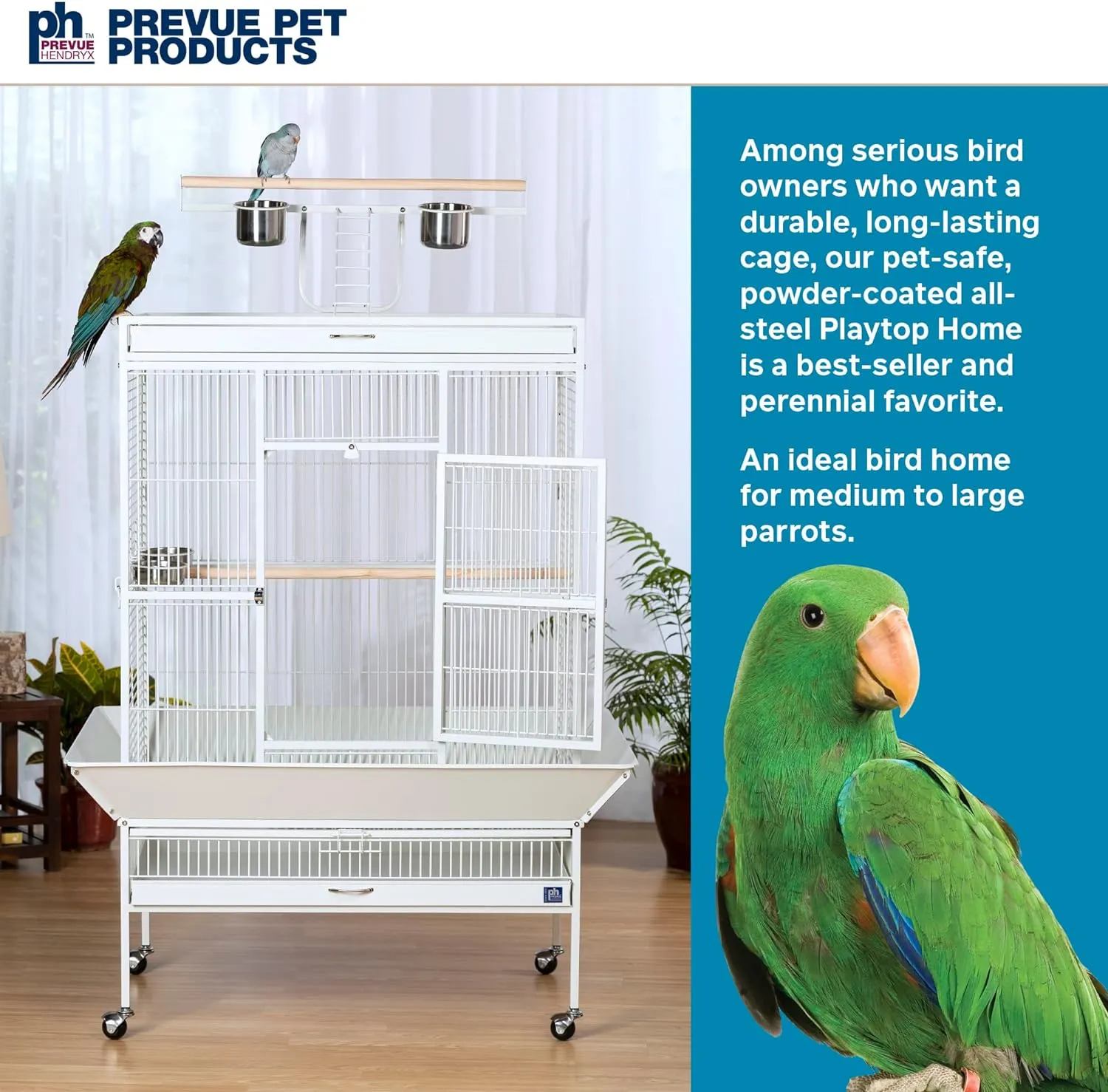 Prevue Pet Products Wrought Iron Bird Cage, Chalk White, 36′′x24′′x66′′, Includes Perches & Cups
