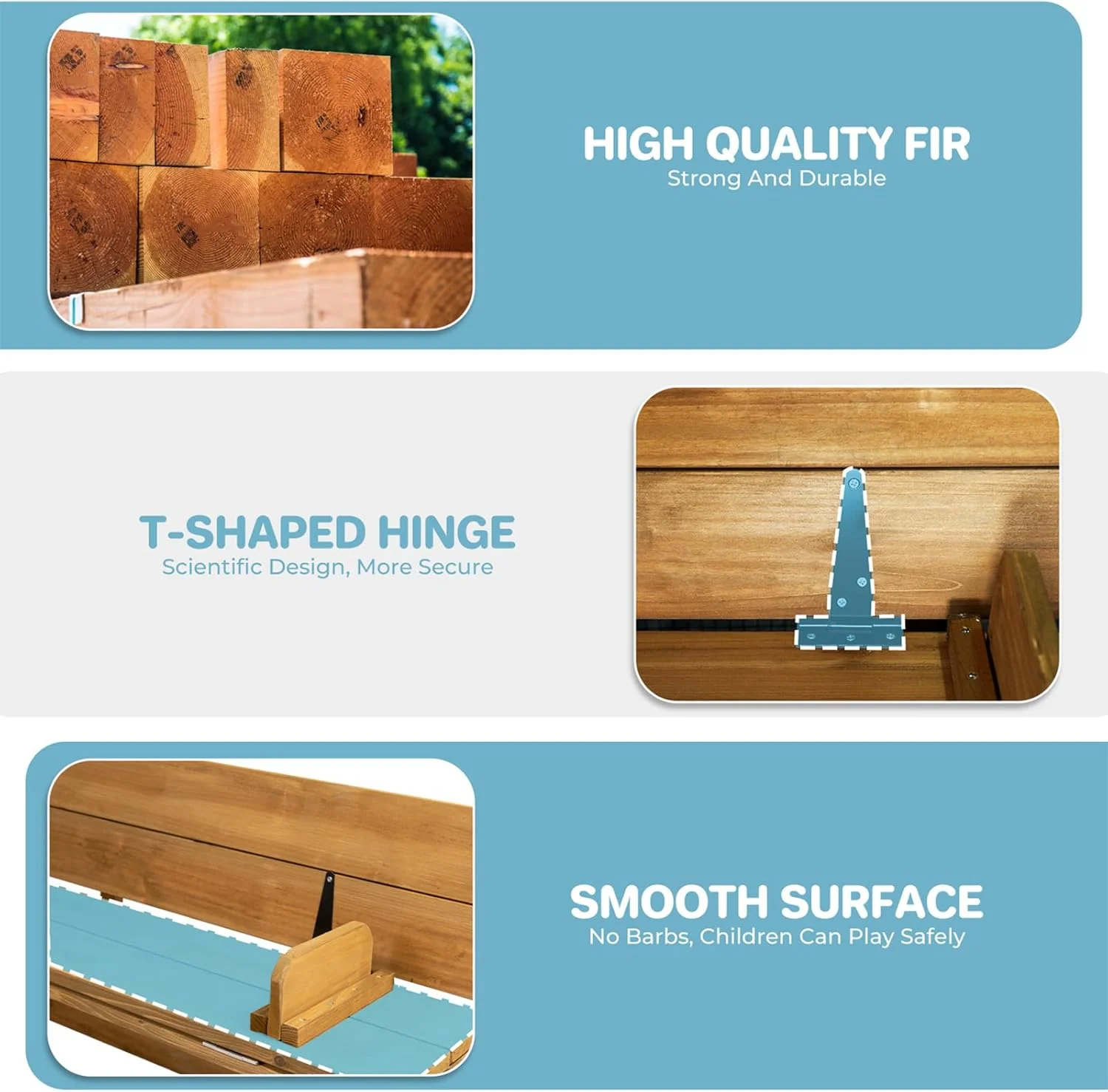 Kids Sandbox with Lid, Wooden Sand Box with Cover Outdoor, UV-Protection & Natural Wood, Foldable Bench Seat, Adjustable Canopy, Sand Box for Kids Ages 2-8（47x47in）