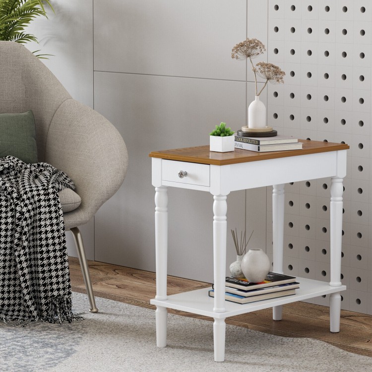 Narrow Side Table with Drawer and Open Storage Shelf