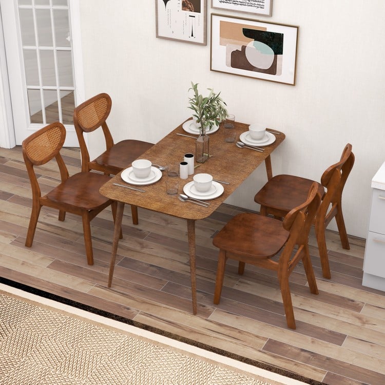 Wooden Dining Chair Set of 2 with Breathable Mesh Cane Backrest