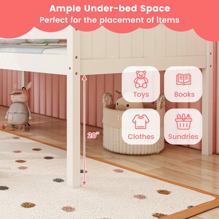 Twin Size Kids House Bed Low Loft Bed Frame with Roof