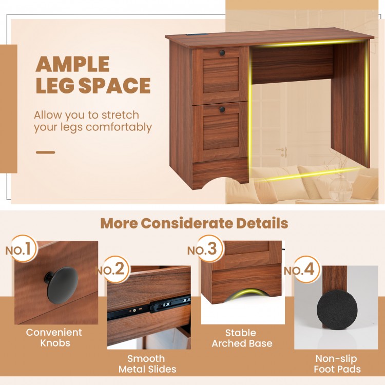 Wooden Computer Desk Workstation with 2 Drawers for Home and Office