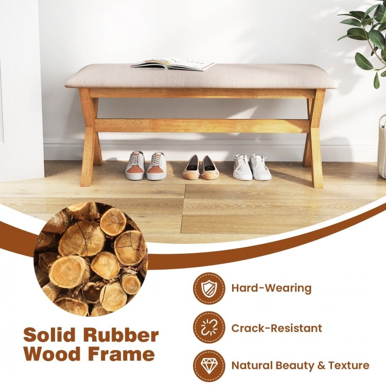 Upholstered Entryway Bench Rubber Wood Bench with Thick Padded Seat