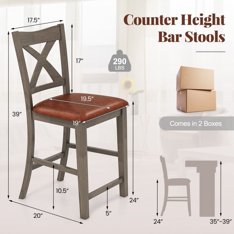 Bar Stools Set of 2 with Cross Back and Faux Leather Upholstered Seat