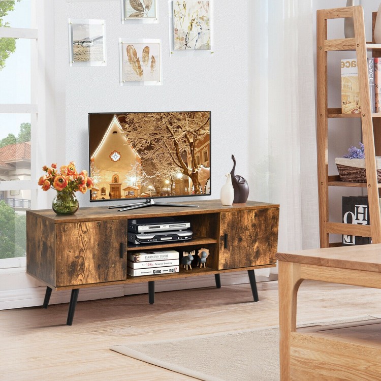 Industrial Retro TV Stand with Storage Cabinets and Open Shelf