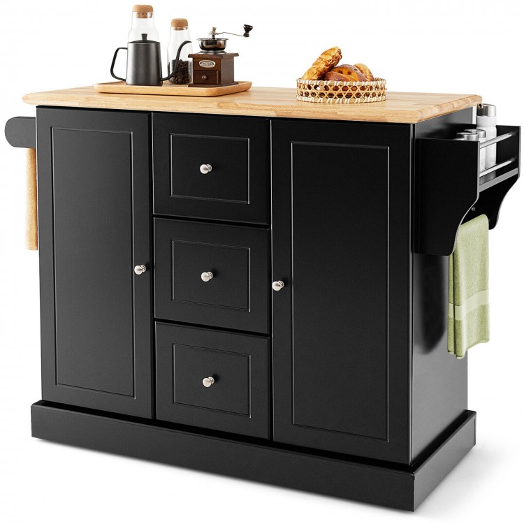 2-Door Large Mobile Kitchen Island Cart with Hidden Wheelsand 3 Drawers