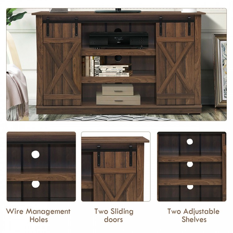 Farmhouse Wood TV Stand for TVs up to 60 Inch with Sliding Barn Doors