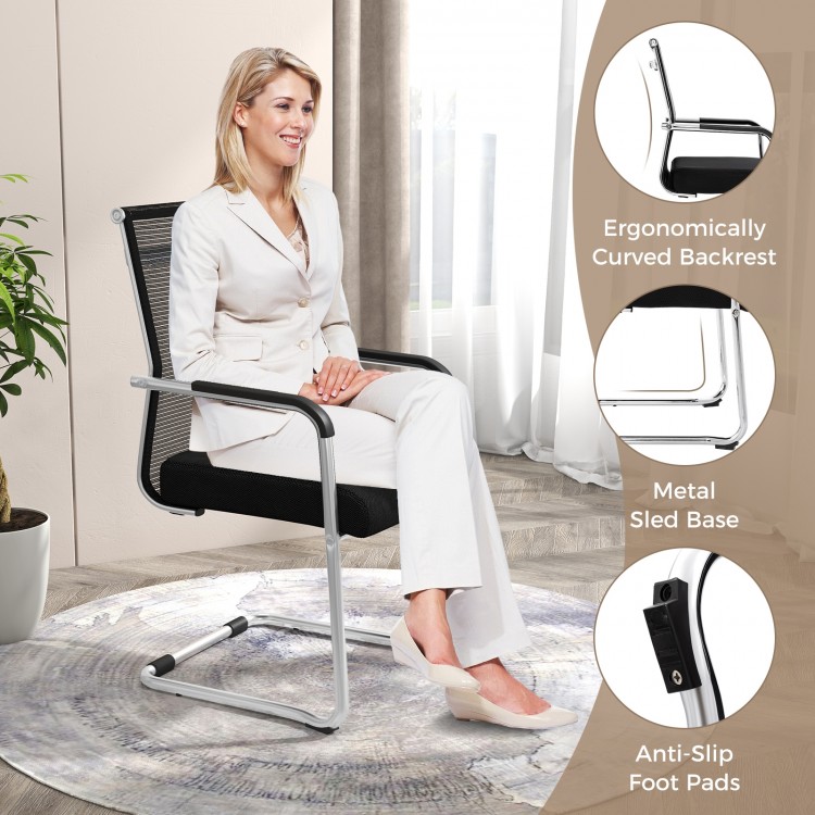 Office Guest Chairs Set of 4 with Metal Sled Base and Armrests