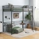 Twin Metal Loft Bed Frame with Ladder and Metal Slats Support