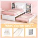 Twin/Full Kids Wooden Platform Bed with Trundle Storage Headboard