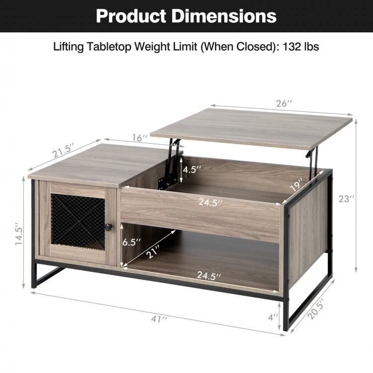 42 Inch Lift Top Coffee Table with Storage and Hidden Compartment