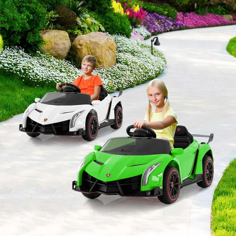 Lamborghini Licensed Kids Ride On 4WD Sports Car, 12V Battery Electric Vehicle Toy with Remote Control, 3 Speeds, Hydraulic Doors