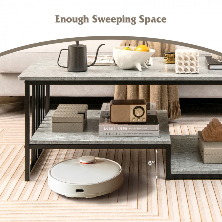 Faux Marble Coffee Table with Open Storage Shelf