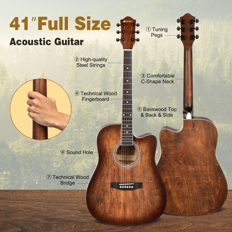 41 Inch Full Size Cutaway Acoustic Guitar Set for Beginner