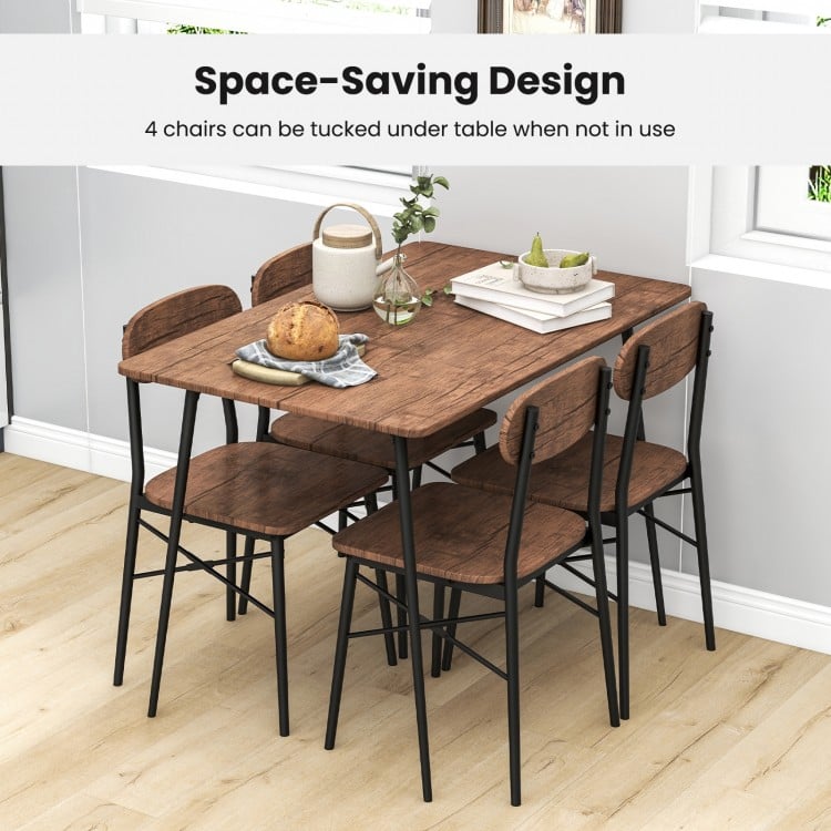 5 Piece Dining Table Set Rectangular with Backrest and Metal Legs for Breakfast Nook
