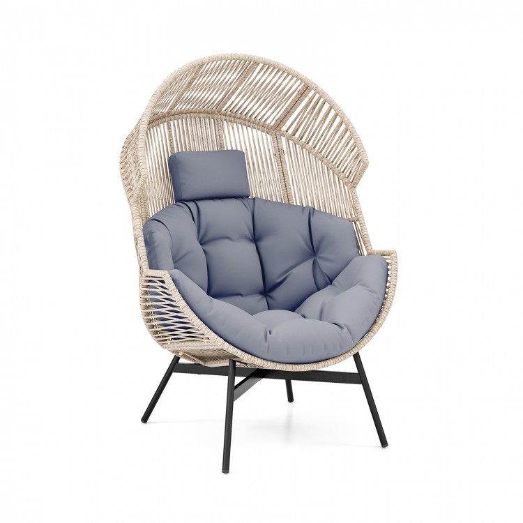 Wicker Oversized Egg Style Chair with Cushions and Headrest