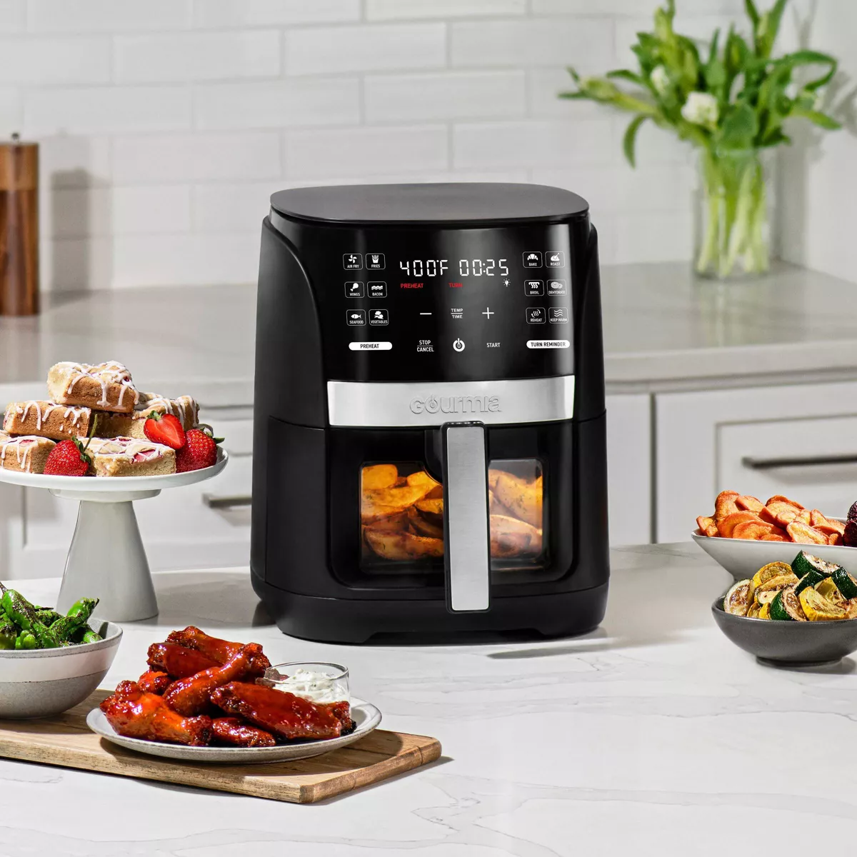 Gourmia 6-Qt Digital Window Air Fryer with 12 Presets & Guided Cooking Black