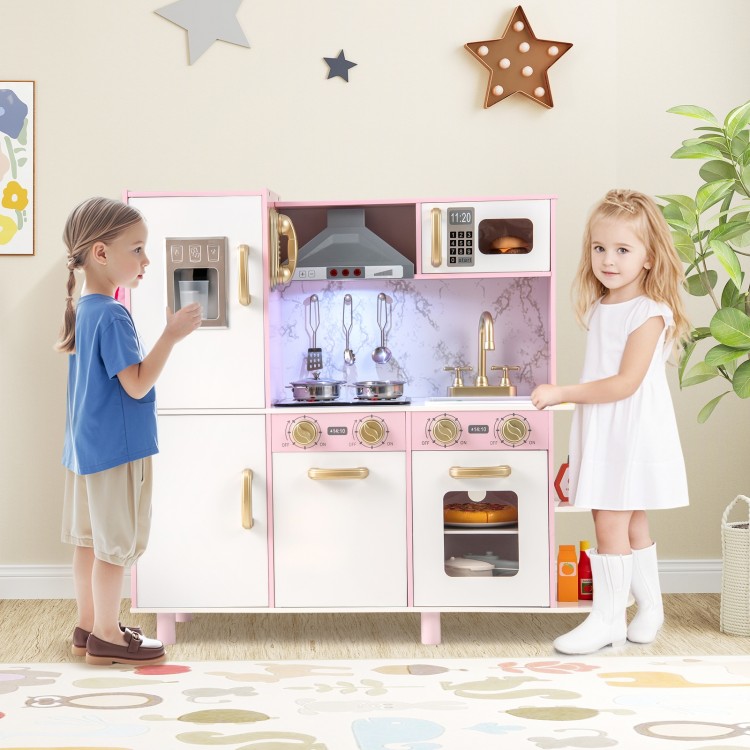 Wooden Kitchen Playset with Ice Maker and Sounds for Ages 3+