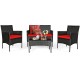 4 Pieces Patio Rattan Cushioned Sofa Set with Tempered Glass Coffee Table