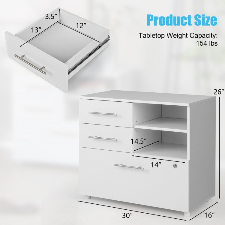 3 Drawer Lateral File Cabinet on Wheels with Storage Shelves
