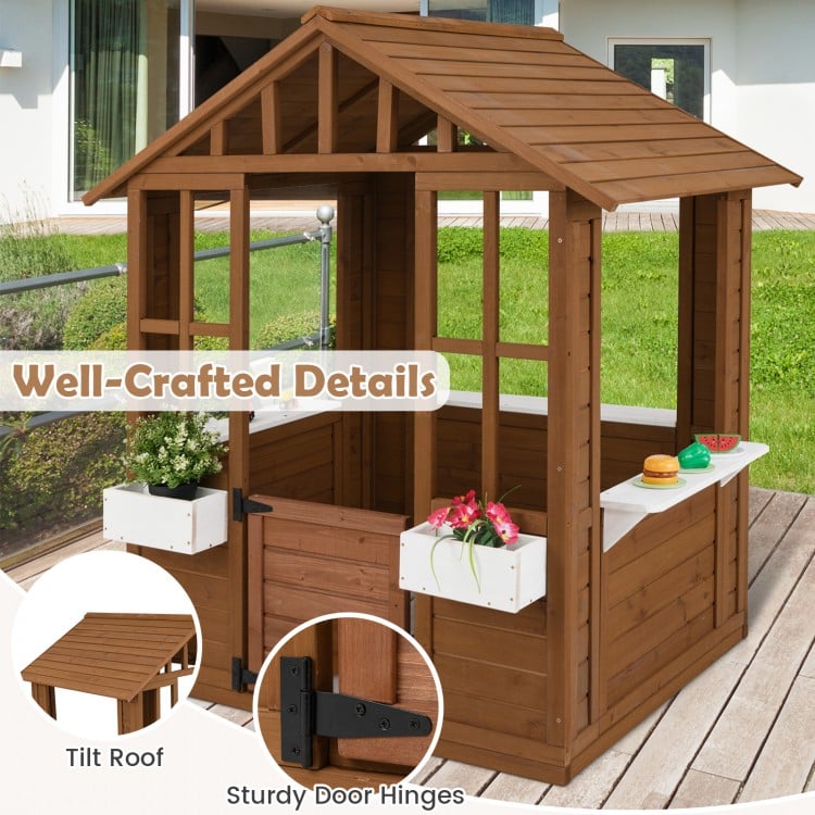 Outdoor Playhouse with Serving Stations and Door for 2+ Years Old
