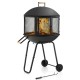 28 Inch Portable Fire Pit on Wheels with Log Grate